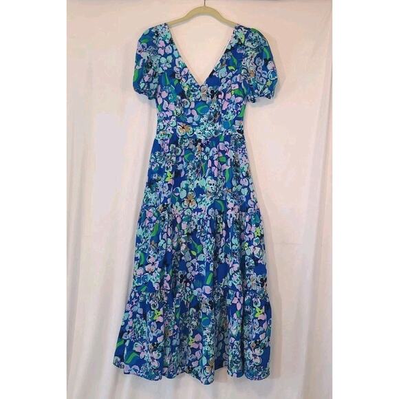 New Lilly Pulitzer Spring Multicolor Floral Grace Tiered Midi Dress US 00 - Picture 3 of 7